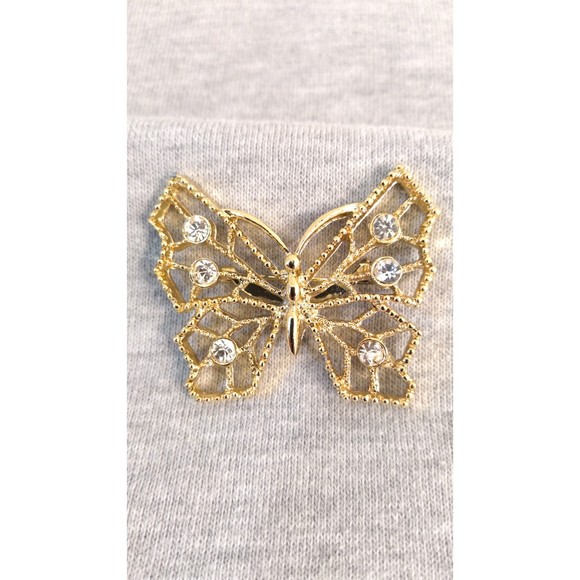 Vtg 1980s Gerrys Brooch Lapel Pin Butterfly Clear Rhinestones Gold Tone Metal - Picture 1 of 8